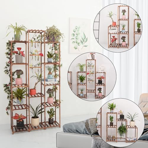 XXXFLOWER Plant Stand Indoor Outdoor 13 Tiers Wood Plant Shelf for Multiple Plants ，Large Plant Rack for Window Garden Balcony Patio Porch Living Room - Image 3