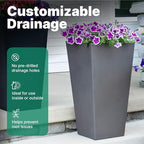 Step2 Tremont Tall Square Tapered Planter, 28" 2-Pack, Indoor/Outdoor Plants, Efficient Drainage, Durable Resin, Dark Cedar - Image 7