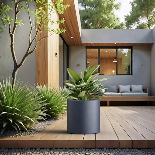 Kante 12.6" Cone-Style Concrete Planter, Round Garden Pot with Drainage System for Indoor Outdoor Use, Suitable for Flower, Trees, Succulents, Charcoal - Image 5