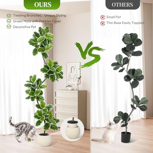 GarveeHome Fiddle Leaf Fig Tree Artificial Indoor with Sphere Planter - Image 4