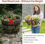 Gardenised 2-Piece Rectangular Half Barrel Flower Pots Rustic Farmhouse Style Faux Wood Planter Containers for Indoor & Outdoor Use Perfect for Displaying Decorative Garden Florals Herbs & Succulents - Image 5