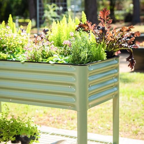 Vego garden Rolling Elevated Raised Garden Bed, 2' x 6' Outdoor Planters Boxes with Legs & Storage Rack for Patio, 1000 Lbs Weight Capacity, Raised Beds for Gardening, Pearl White - Image 7