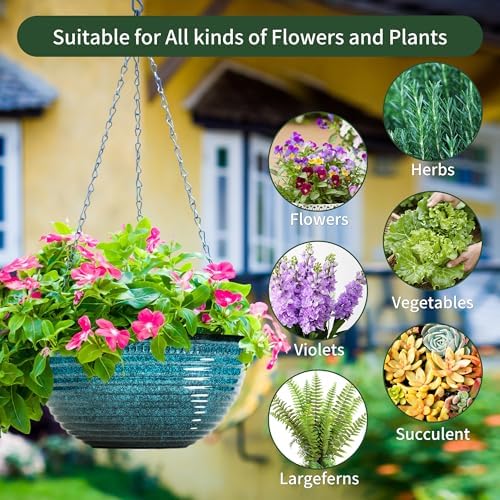12 Inch Glazed Hanging Planters for Indoor Outdoor Plants, Hanging Baskets - Image 6
