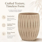 12" H x 9" Dia Beige Fiberstone Planter Pot with Drainage Hole, Decorative Flower Pot for Houseplants, Succulents & Small Trees, Indoor Outdoor Home Décor, Patio, Porch & Garden, Handmade Finish - Image 4