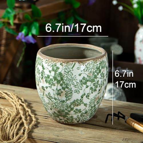 Vintage Green Ceramic Ice Crack Flower Pot with Drainage Hole, Country Rustic Planters for Indoor and Outdoor, Tuscan Decor,Home, Garden Decor, Gardening Gift,GreenM,with Hole - Image 4