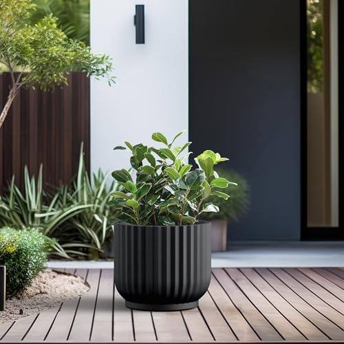 Kante Accent Round Pedestal Black Concrete Planter 14" Dia, Outdoor - Image 4