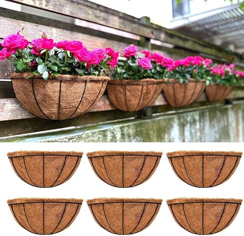 LaLaGreen Wall Planter (12 in, 6 Pack) Black Metal Coco Liner Flower Pots by L%C3%A1L%C3%A1Green