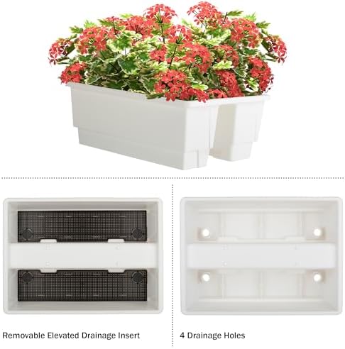 Pure Garden Railing Planter - 20.75-Inch Flower Box with Drainage Insert - 6-Gallon Outdoor Planter Box - Deck, Porch, or Balcony (White) - Image 4