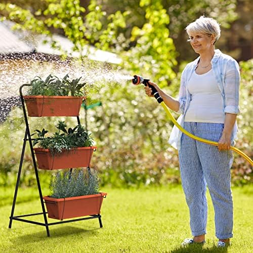 Vertical Raised Garden Bed 3 Tier Elevated Garden Planters Standing Planter Box Outdoor and Indoor for Plants Herbs Flowers Vegetables Brick Red - Image 5