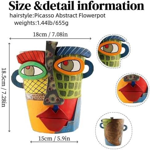 Picasso Abstract Face Flower Pot,Unique Resin Crafted Planter with Drainage Holes,Interesting Colorful Planter with Human face,for Indoor and Outdoor Botanical Home décor (Modern) - Image 2