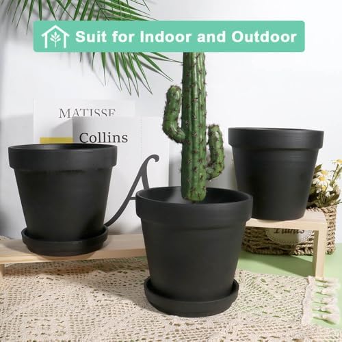 vensovo 6 Inch Black Terracotta & Clay Pots for Plant with Saucer - 4 Pack Medium Terra Cotta Planter with Drainage Hole, Flowerpot for Indoor Outdoor Plants, Crafts, Wedding Favor - Image 6