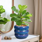 SQOWL Ceramic Planter Pot - 8 Inch Plant Pot Indoor with Drainage Hole Round Outdoor Pot for Plants Decorative Flower Pots Round Planter for Home Room Decor Blue - Image 6