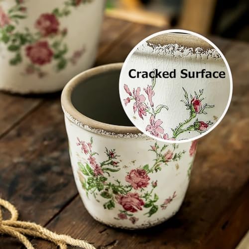 Reto Rustic Ceramic Flower Pots for Garden Plants and Succulents,Distressed Cracked Glazed Planters with Drainage Holes Tuscan Flower Pots for Outdoor,Pinks,no Hole - Image 2