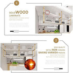 Hanging Ceiling Pot Pan Rack Kitchen Storage Shelving,White Wood Shelf and Gold Metal Iron Frame Wine Holder Flower Stand-60cm/80cm/120cm/150cm Floating Decor Display Racking for B - Image 5