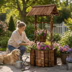 54" Outdoor Wooden Wishing Well Planter with Colorful LED Lights - Image 3