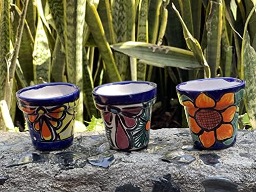 Talavera Hand-Painted Flower Pots (Set of 3) - 3" Fiesta Floral Design - Authentic Mexican Pottery Planters for Succulents - Image 6