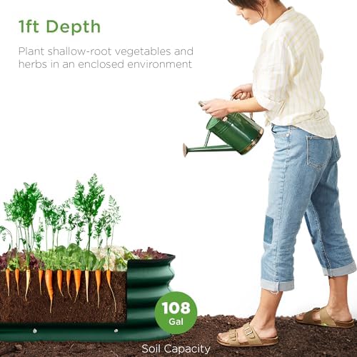 Best Choice Products 8x2x1ft Outdoor Metal Raised Garden Bed, Oval Deep Root Planter Box for Vegetables, Flowers, Herbs, and Succulents w/ 108 Gallon Capacity - Dark Green - Image 2