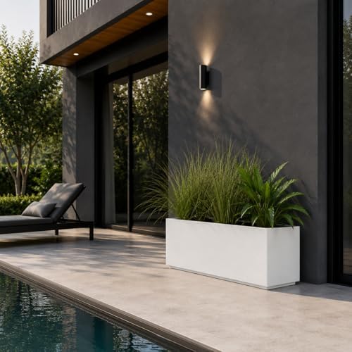 PolyStone Milan Rectangular Trough Planter – 46" x 17" x 19" – Large Lightweight Indoor/Outdoor Planter Box – Modern Stone-Look Resin – Durable All-Weather w/Drainage Holes – Made in USA – White - Image 4