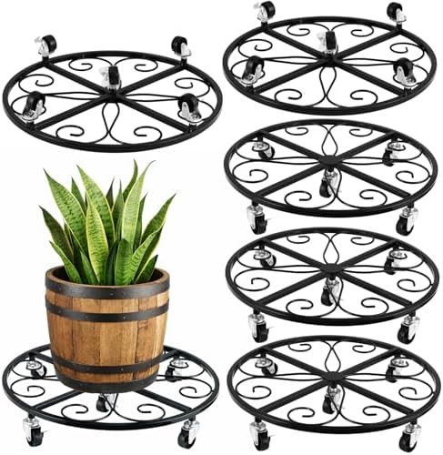 6 Pack Plant Caddy with Wheels 18 Inch Rolling Plant Stand for Large Plants Heavy Duty Plant Rollers Metal Plant Dolly Rustproof Planter Stand Wrought Iron Plant Stands Flower Cart Outdoor by PartyZealot