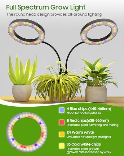 Grow Lights for Indoor Plants Full Spectrum, LED Plant Light with Metal Base, Plant Growing Lamps with Timer 3/9/12H, 3 Color Modes, 6 Brightness Levels, 23-30'' Adjustable Height - Image 3