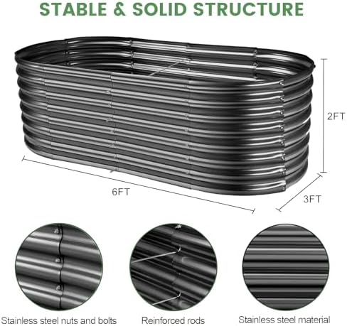 Land Guard Galvanized Planter Raised Beds, 6×3×2ft Galvanized Water Trough, Keyhole Raised Garden Bed Metal (Dark Gray) - Image 2