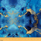 Blue Gold Upholstery Fabric, Marble Abstract Art Fabric by The Yard, by Erosebridal