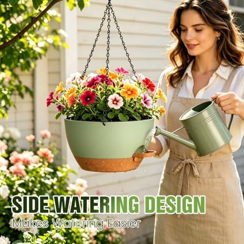 10 Inch Self-Watering Hanging Planters Set of 3 with Saucers - Image 5