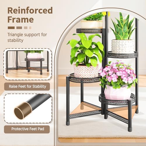 LASZOLA Plant Stand Indoor Outdoor Tall for Multiple Plants, 5 Tier Black - Image 4