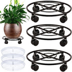 Planterhoma 3 Packs Large Metal Plant Caddy 13.5" Heavy-duty Plant Dolly with Wheels Iron Rolling Plant Stand with Casters Indoor Outdoor Plant Pot Movers Rollers Coaster Trolley, Black by Planterhoma