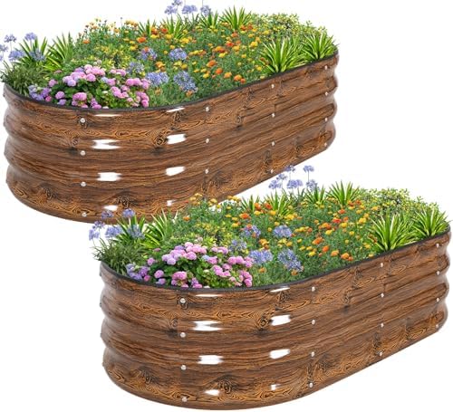 1MORE Galvanized Raised Garden Bed Outdoor,Planter Bed 4x2x1ft,Grain,2-Pk by 1MORE