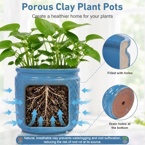 Ceramic Planters Set, 15/12/9 in Large Flower Pots, Antique Blue - Image 5