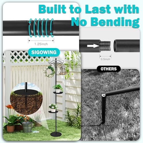 76" Thicken Shepherds Hooks for Outdoor - Double Shepherd Hooks for Outside with 2 Stands, Bird Feeder Pole with a Flat Base for Deck, Plant Stand Indoor, Wreath and Wind Chimes Hanger - Image 3