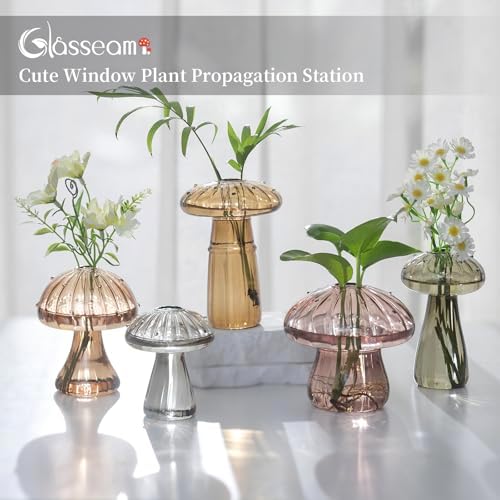 Glasseam Plant Propagation Station, 10 Pcs Mushroom Glass Vases for Flowers - Image 2