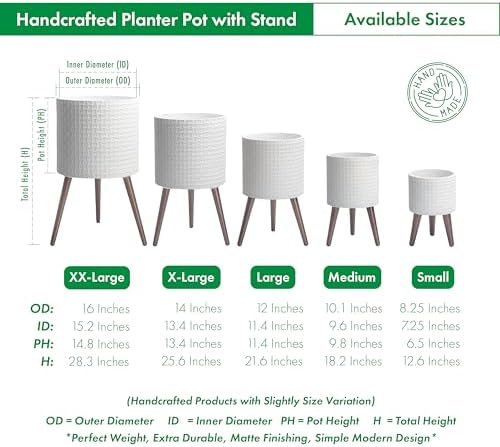 D'vine Dev Planter Pot with Wood Stand, 12 in, Matte White, 88-Z-C-1 - Image 3
