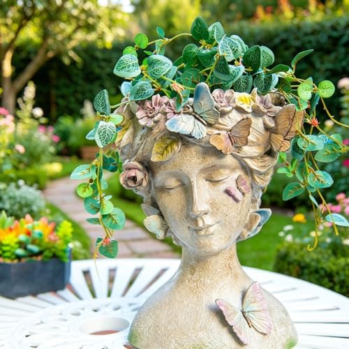 Face Flower Pot Head-Planters Succulent - 10 Inch Garden Resin Face Planter with Drainage Hole for Indoor and Outdoor Plant 7.75 * 6.75 * 10 Inch by LCdecohome