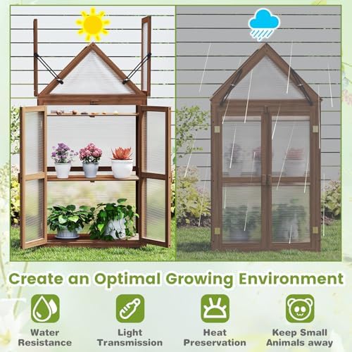 Giantex Garden Cold Frame, Mini Greenhouse Storage Shelves w/ Transparent Flip-Top Roof & 3 Adjustable Shelves, Indoor & Outdoor Use for Garden, Patio, Balcony - Image 7