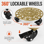 2 Pack 11" Heavy Duty Round Metal Plant Caddy with Wheels, Gold - Image 4
