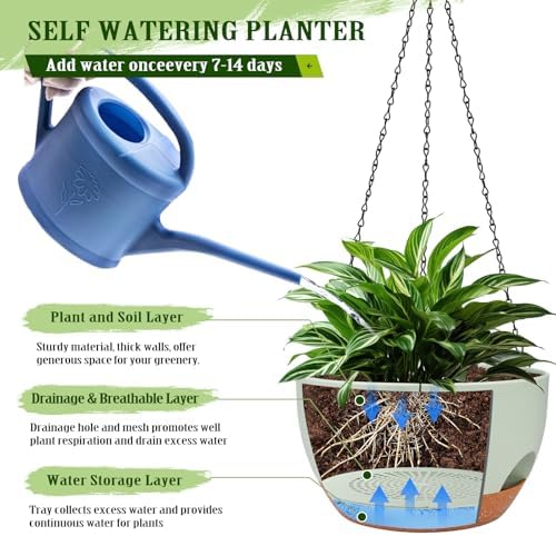 2 Pack 12 Inch Self Watering Hanging Planters for Indoor Outdoor Plants - Image 3