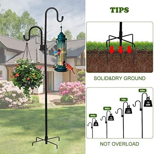 Shephard Hooks Outdoor 76 Inches for Lanterns Double Hooks Heavy Duty Shepherd Stand Plant Hanger Yard Hooks for Solar Lights,Bird Feeder Wedding Adjustable Height&Hooks Powder Coated - Image 4