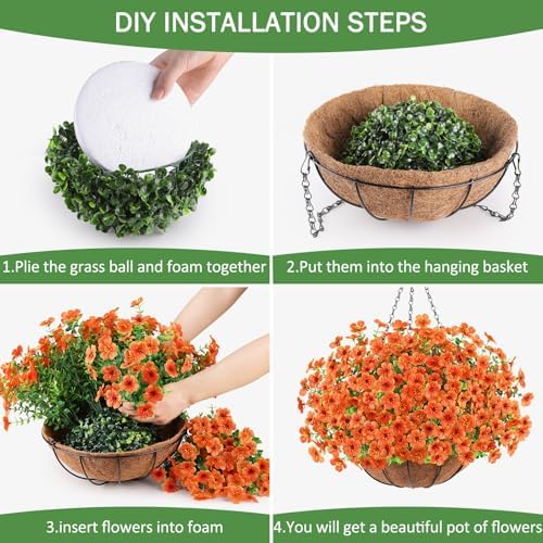 AGIRL Fall Artificial Hanging Flowers with Baskets for Outdoors(Orange) - Image 4