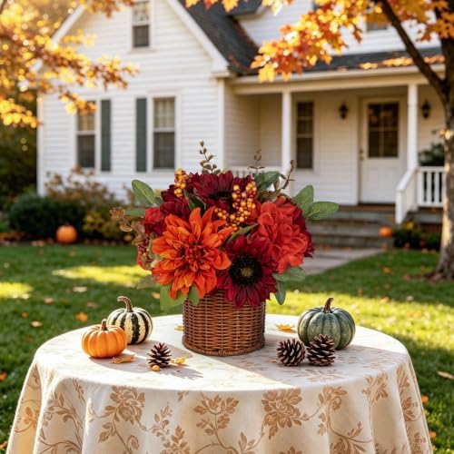 Hollyone 13.8" Hydrangea Fall Flowers Arrangement in Baskets Outdoor Indoor Fake Hydrangea Sunflowers Artificial Flower in Woven Baskets Fall Decor Red Orange Faux Plants Autumn Decorations for Home - Image 6