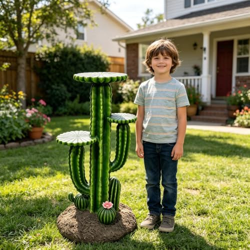 32" Resin Saguaro Cactus Plant Stand w/3 Shelves Outdoor Garden Decor Rack - Image 7