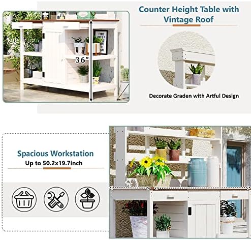 Solid Fir Wood Potting Bench Table - Large Garden Workstation with 2 Drawers, Storage Cabinet & 4-Tier Open Shelves, Heavy Duty Outdoor Prep Table with Anti-Falling Safety Device - Image 4