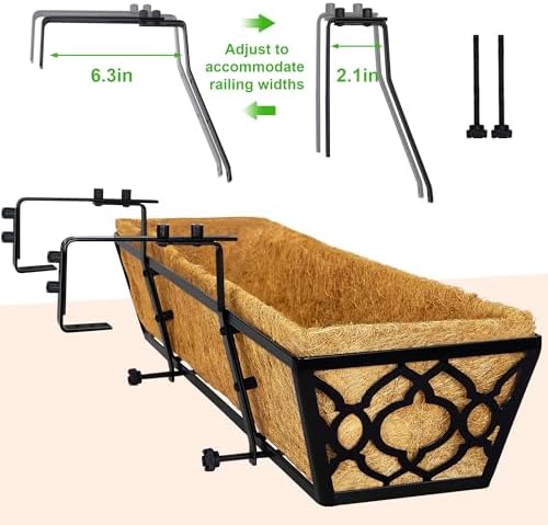 Y&M 36 Inch Window Deck Planter with Coco Liner, Metal Hanging Flower Boxes for Fence, Railing, Balcony, and Outdoor Garden Lawn – 4pcs - Image 4