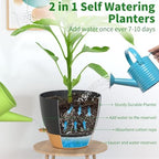 12/10/9/8/6 Inch Self Watering Pots for Indoor Outdoor Plants, Set of 5 Large Plastic Planters with Visual Water Window, Drainage Holes & Watering Lip, Modern Decorative Flower Pots (Black) - Image 2