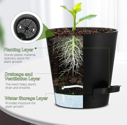 Baderke 6 Sets Wall Planters for Indoor Plants Hanging Wall Planter with Metal Holder Geometric Self Watering Wall Pots Mounted Succulent Pots, 5" Black Plant Container - Image 3