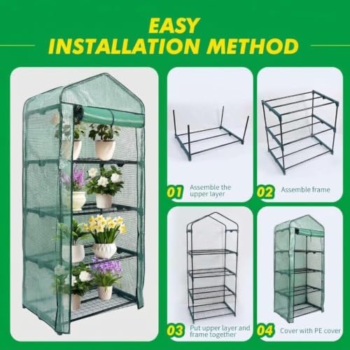 MaxWorks 4-Tier Portable Walk-in Greenhouse – 27" x 19" x 63" – Tall Mini Plant Grow House with Clear PE Cover & Steel Frame – Indoor/Outdoor Shelter for Seedlings, Herbs, or Flowers (51962) - Image 3