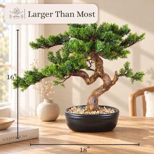 Artificial Bonsai Tree 16" Tall with Realistic Wood and Ceramic Pot, Fake Plants for Home, Bedroom and Office Desk, Japanese Decor - Image 2