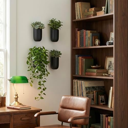 MyGift 7.5 Inch Wall Mounted Modern Matte Black Ceramic Cylindrical Plant Containers, Floating Succulent or Herb Planter Pots, Vertical Hanging Flower Vases, Set of 4 - Image 5