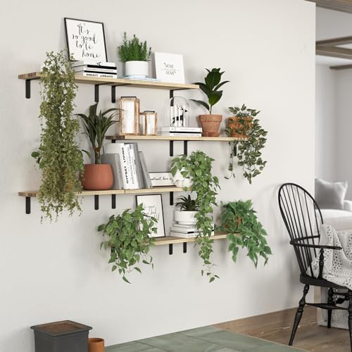 DOLLFIO Floating Wall Shelves, Decor & Storage, Rustic Brown, 16.5'', 8Pcs - Image 4